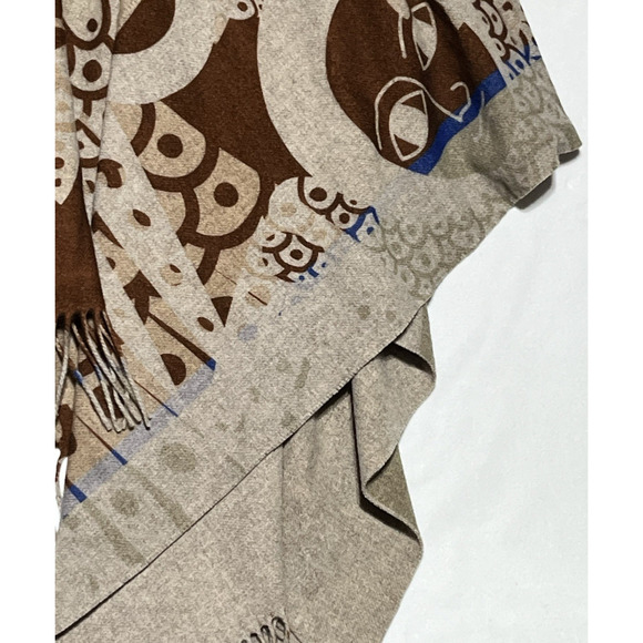 100% Wool Knit Shawl Cardigan Wrap Open Beige Fringed Bohemian Made in Italy - Picture 10 of 13